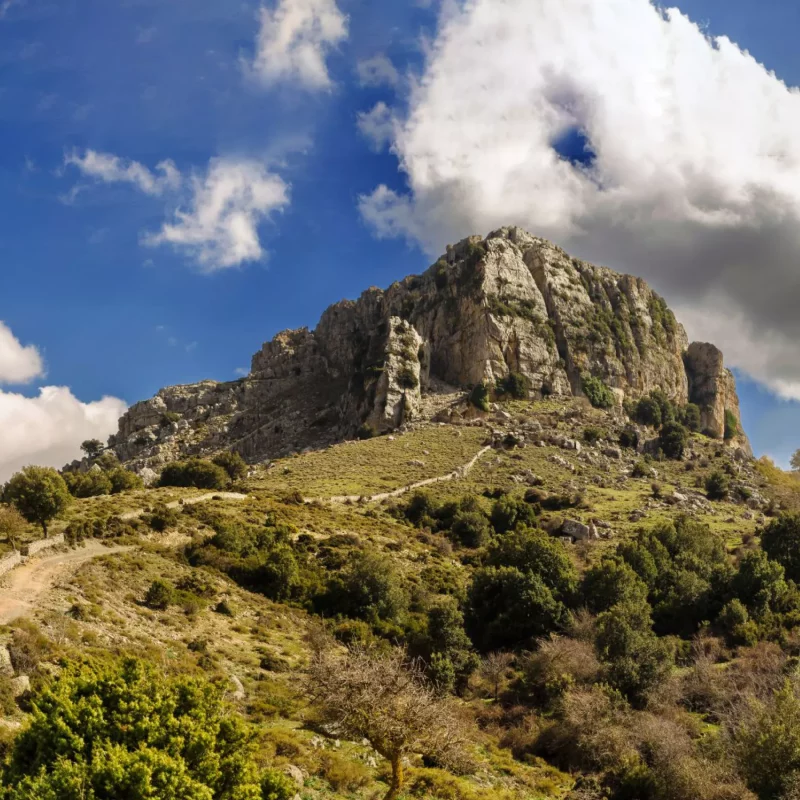 Panoramic view of Lake Cedrino and all the mountains around